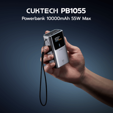 แบตเตอรี่สำรอง CUKTECH PB1055 10000MAH สีดำ พกพาง่ายมีสายคล้อง มาตรฐาน CCC จ่ายไฟรวมกันได้สูงถึง 55W_1